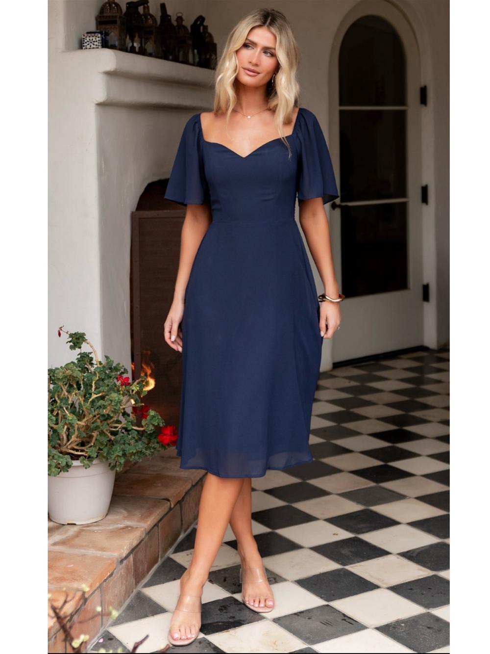 NWT Baltic Born Colette Sweetheart Midi Dress in Navy Blue Size Large